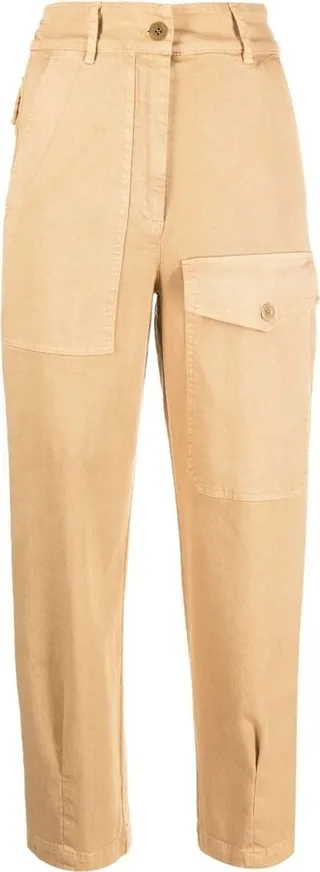 Elasticated-Waist Multi-Pocket Straight Trousers
