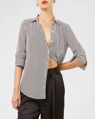 Essential Button-Front Striped Silk Shirt