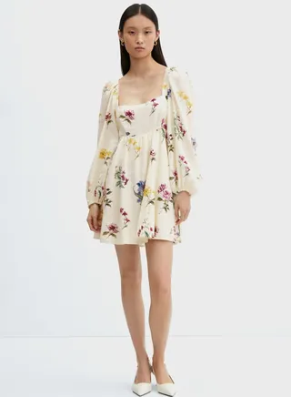 Floral Print Balloon Sleeve Dress