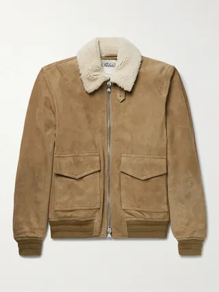 Shearling-Trimmed Suede Bomber Jacket