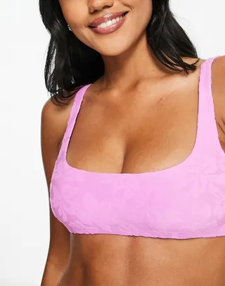 Weekday scoop neck bikini top in pink hawaiian floral