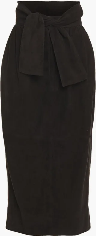 Belted suede midi skirt