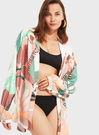 Puff Sleeve Printed Kimono
