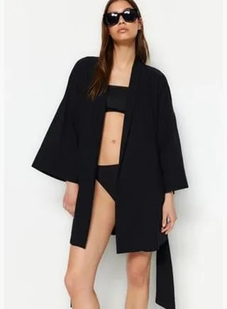 Mini Woven 100% Cotton Kimono & Kaftan with Black Belt TBESS23KM00080