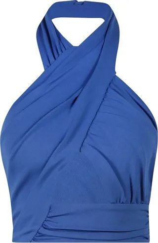 Balmain Ruched Halter Neck Crossover Top