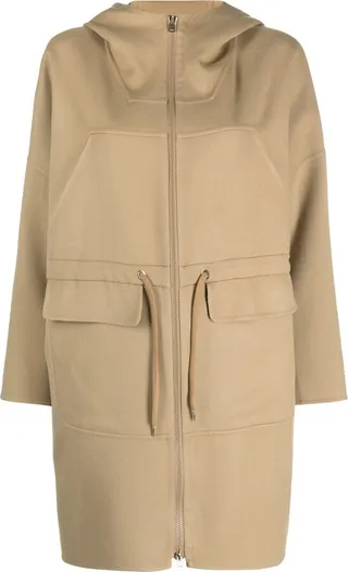 Drawstring Waist Wool Blend Parka Coat