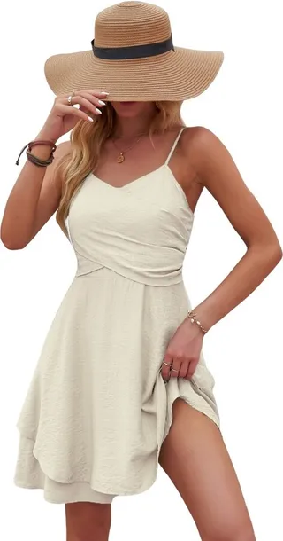 Women's Wrap Ruffled Mini Dress - Cupshe-S-Beige