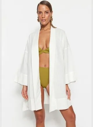 Mini Woven 100% Cotton Kimono & Kaftan with White Belt TBESS23KM00080