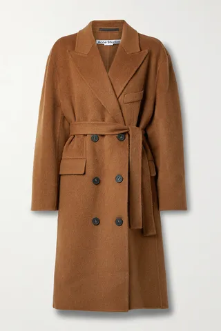Acne Studios - Belted Double-breasted Brushed Wool And Alpaca-blend Coat - Brown