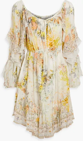 Ruffled floral-print silk-georgette mini dress