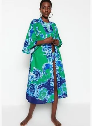Ethnic Pattern Belted Maxi-Weave 100% Cotton Kimono & Kaftan TBESS22KM0023