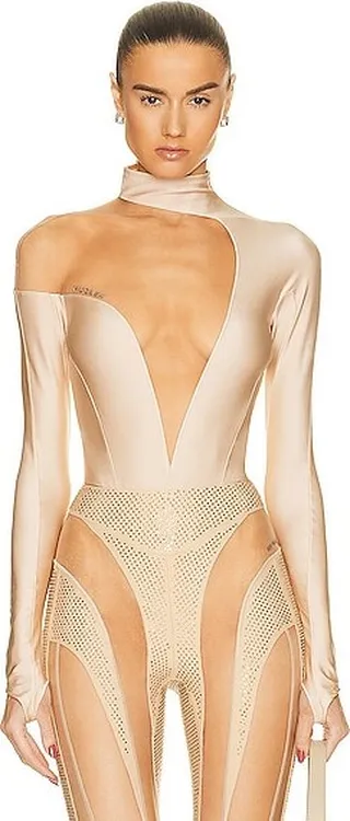 Mugler Deep Mesh Bodysuit in Cream