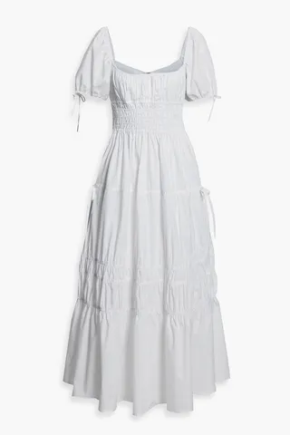 Hariet tiered shirred cotton-poplin midi dress
