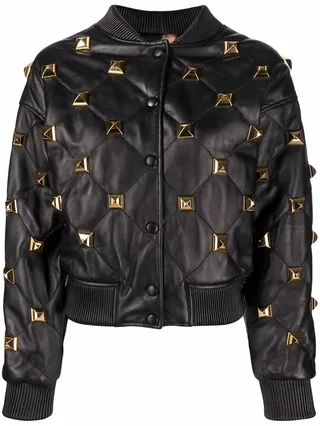 Studded Quilted Bomber Jacket