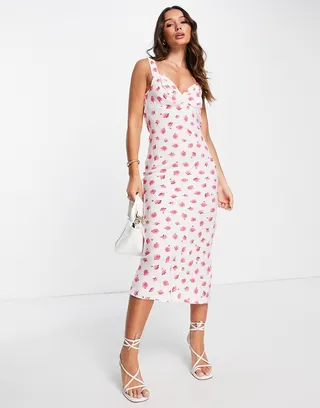ASOS DESIGN low back midi sundress in mini rose print