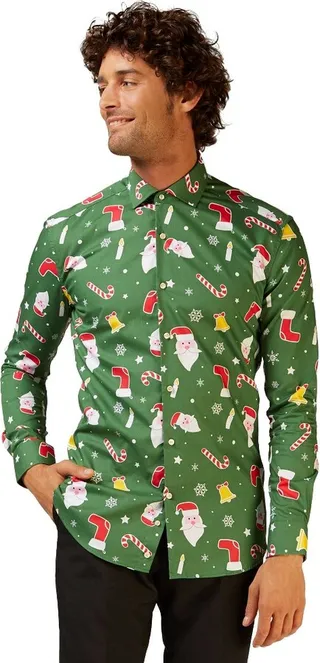 OppoSuits Men's Christmas Shirt - Santaboss - Green - Size: L