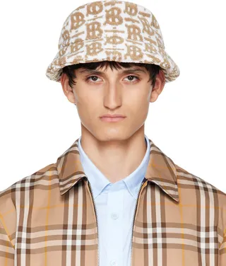 Burberry Beige & White Monogram Bucket Hat
