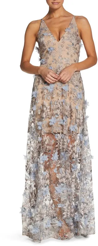 Sidney Deep V-Neck 3D Lace Gown