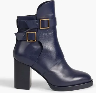 Buckled leather ankle boots