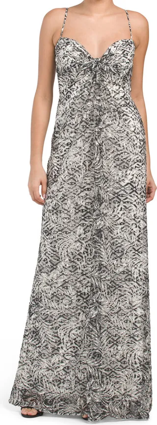Sleeveless Printed Jacquard Gown