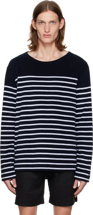 Ralph Lauren Purple Label Navy & White Cotton T-Shirt
