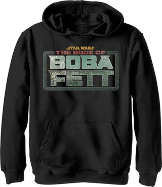 Boy's Star Wars: The Book of Boba Fett Distressed Logo Pull Over Hoodie - Black - Small