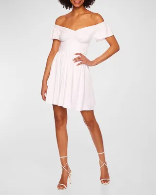 Off-Shoulder Flutter-Sleeve Gathered Mini Dress