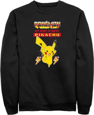 Men's Pokemon Get Ready to Battle Pikachu Retro Sweatshirt - Black - Small