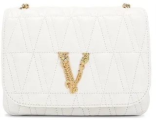 VERSACE Virtus Quilted Shoulder Bag in White