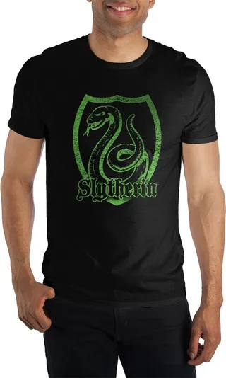 Harry Potter Slytherin Logo Specialty Soft Hand Print Men's Black Tee T-Shirt Shirt-4XL