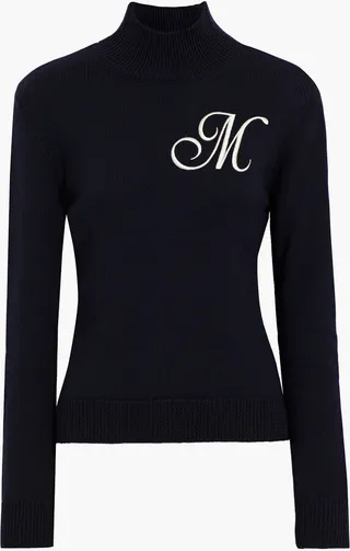 Cutout embroidered merino wool turtleneck sweater
