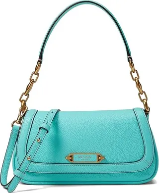 Kate Spade New York Gramercy Pebbled Leather Small Flap Shoulder Bag (Glacier Blue) Handbags
