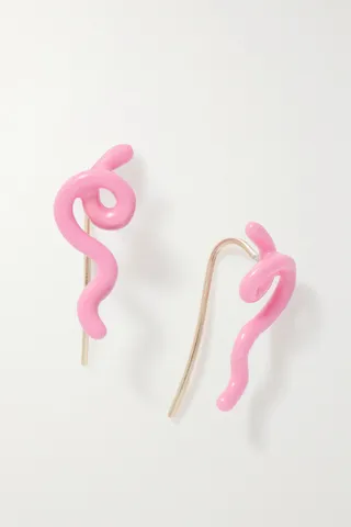 Bea Bongiasca - Short Wave 9-karat Gold And Enamel Earrings - Pink
