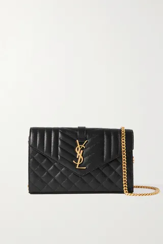 SAINT LAURENT - Monogramme Quilted Textured-leather Shoulder Bag - Black