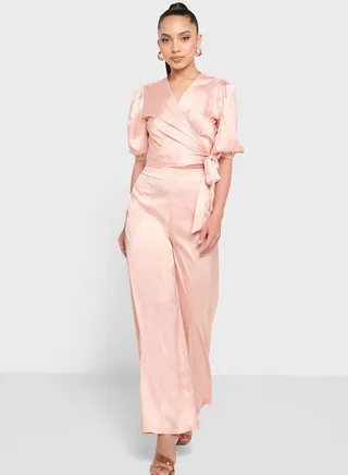 Wrap Tie Blouse And Pant Set