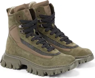 Embellished suede hiking boots