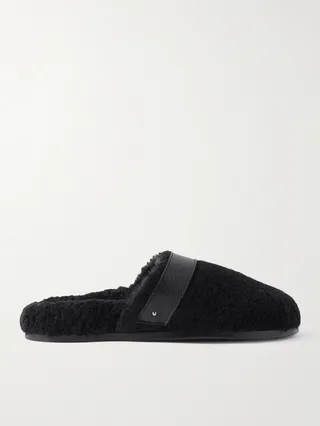 Leather-Trimmed Shearling Slippers