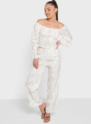Bardot Style Top And Pant Set