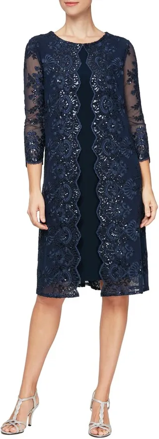 Embroidered Mock Jacket Cocktail Dress