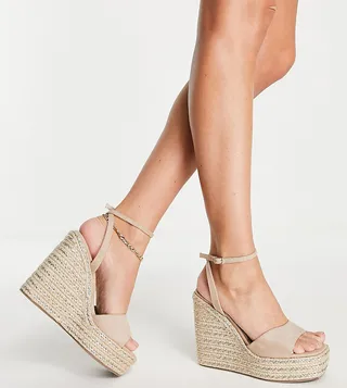 ASOS DESIGN Wide Fit Tasha espadrille wedges in beige