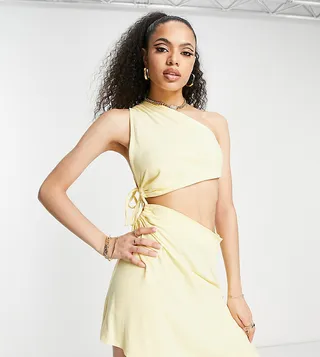 ASYOU cutout ruched slit midi dress in yellow