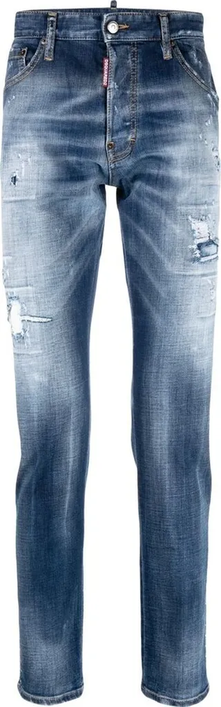 Distressed Straight-Leg Jeans
