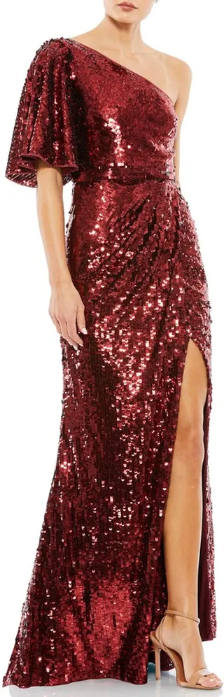 One-Shoulder Sequin Column Gown