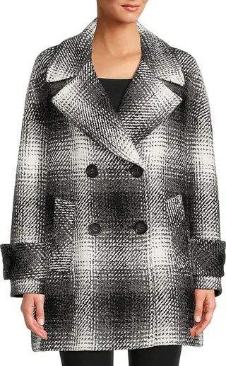 Plaid Wool Blend Peacoat