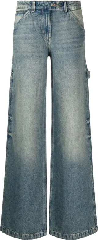 Faded-Effect Wide-Leg Jeans