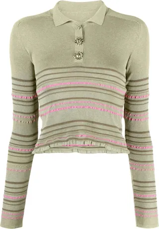Green La Maille Aouro Striped Knit Polo Top