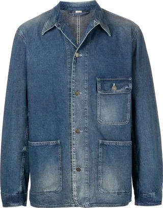 Logo-Print Washed Denim Jacket