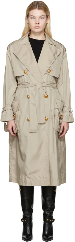 Balmain Beige Cinch Belt Trench Coat