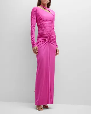 Asymmetric Ruched Cutout Gown