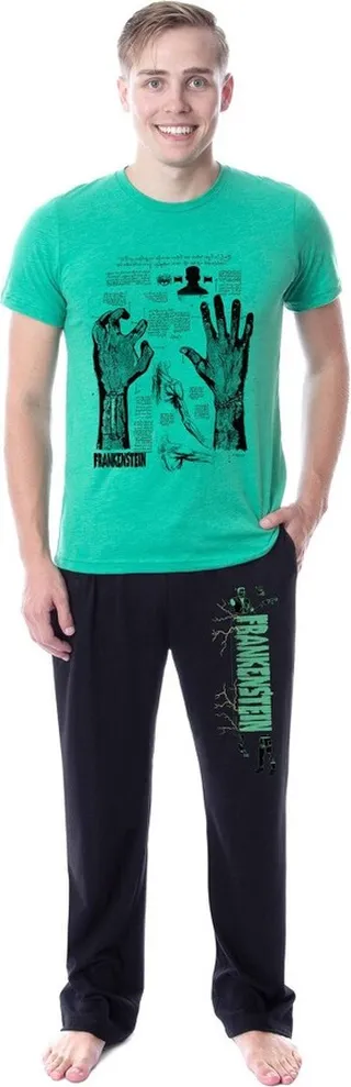 Universal Monsters Mens' Frankenstein Character Halloween Sleep Pajama Set (S) Multicolored